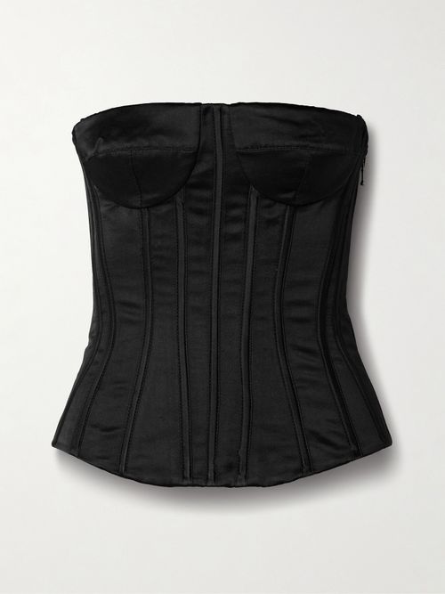 Strapless Silk-satin Bustier Top - Black