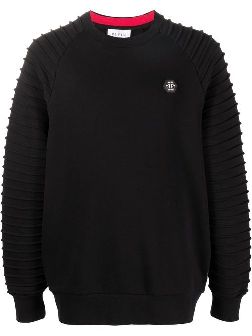 Piped-sleeve logo patch sweatshirt - Black
