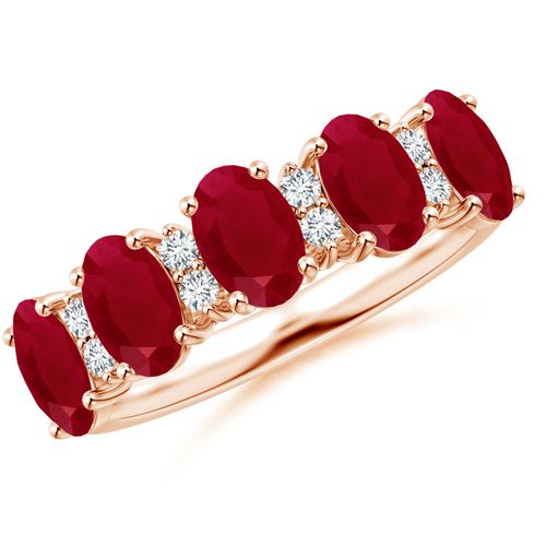Angara 3.0 Carats Five Stone Ruby and Diamond Wedding Ring in 18K Rose Gold