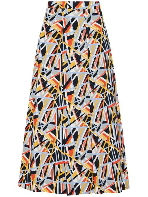 Abstract-print pleat-detail maxi skirt - Orange