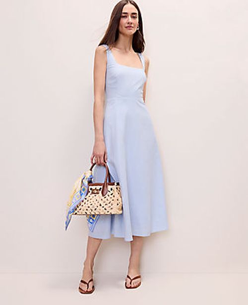 Ann Taylor Flare Midi Dress in Linen Blend
