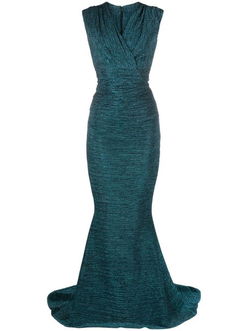 Glitter-detail V-neck gown dress - Green