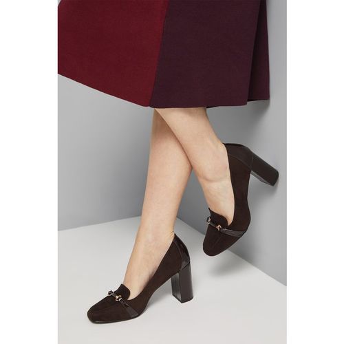 Wallis Womens Wide Fit Lucky Faux Suede High Block Heeled Loafers - Chocolate - 7 Wide Fit UK Shoe