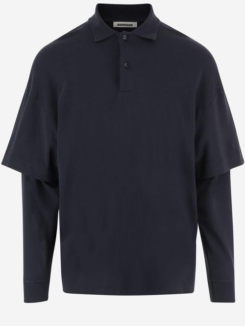 Layered-Sleeve Cotton Polo Shirt — Navy