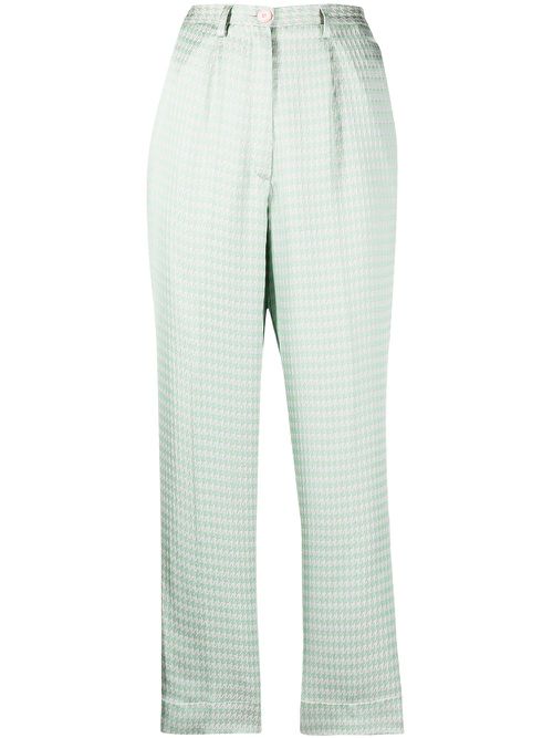 High-rise houndstooth-print cropped trousers - Green