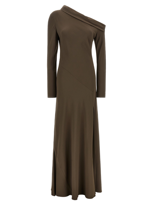 One-Shoulder Viscose Dress — Brown