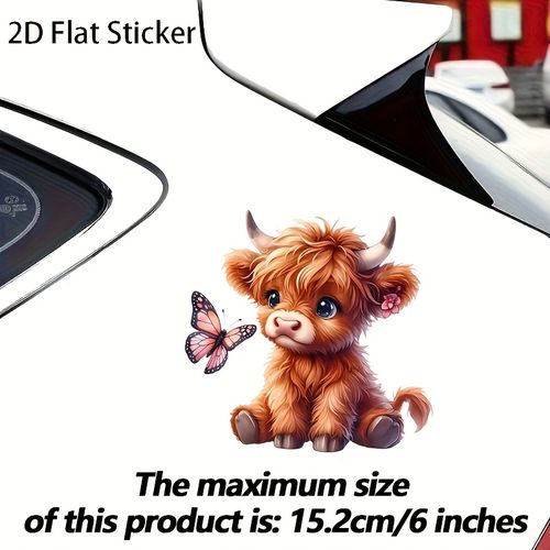 TEMU 2d Flat, Adorable Highland Cow & Waterproof Vinyl Decal - Car/bumper Sticker For Suv, Truck, Laptop - Scratch-resistant, Easy To Apply - Idea