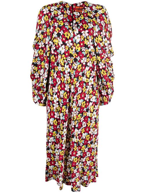 Drama floral-print midi dress - Red