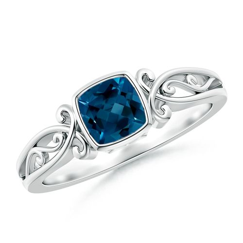 Angara 0.7 Carat Vintage Style Cushion London Blue Topaz Solitaire Ring in Platinum