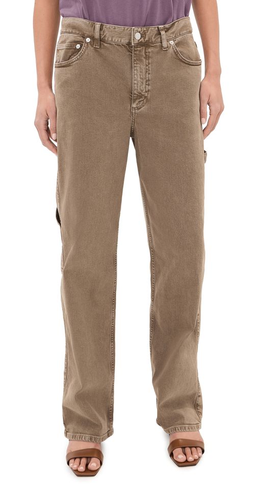 Garment Wash Stretch Twill Slouchy Carpenter Jeans Brown