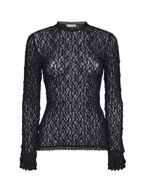 Lace Long-Sleeve Blouse — Black
