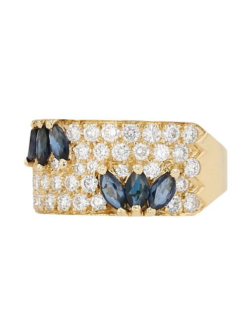 Yellow gold diamonds and sapphires ring