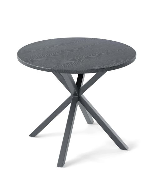 Round Patio Bistro Table with Wood-Like Top and X-Shaped Legs - Grey