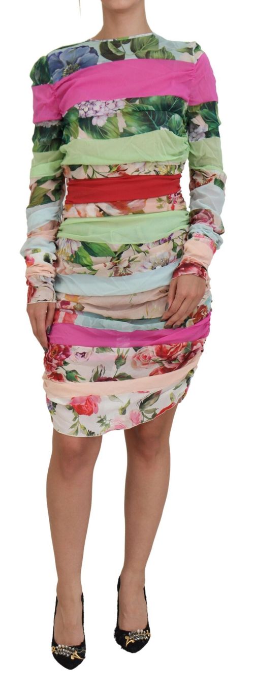 Floral Silk Bodycon Dress — Multicolor