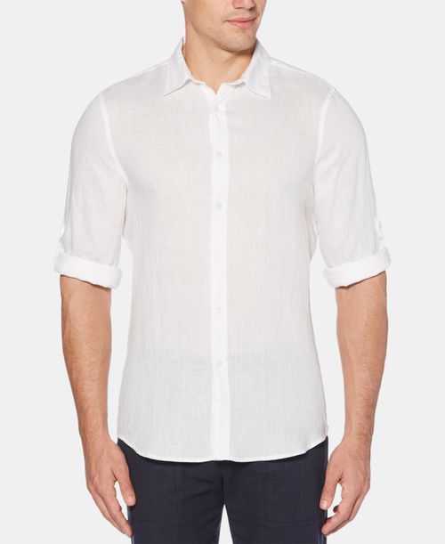 Men's Solid Linen Roll Sleeve Shirt - Bright White