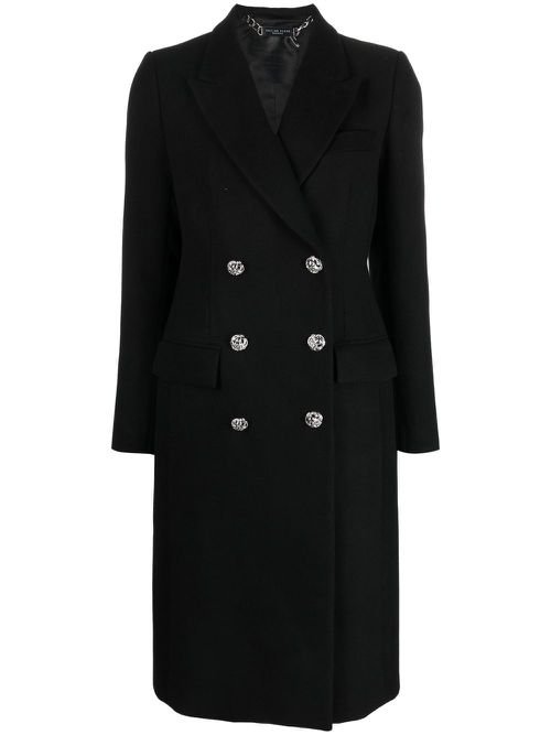 Double-breasted mid-length coat - Black