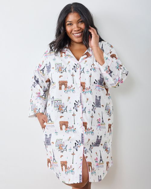 Organic Cotton Sleep Shirt in Paris Getaway | Women's Plus 6X | White