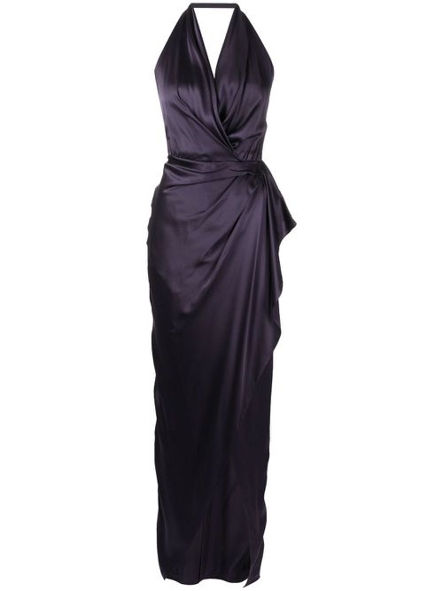 Satin backless halter-neck gown - Purple