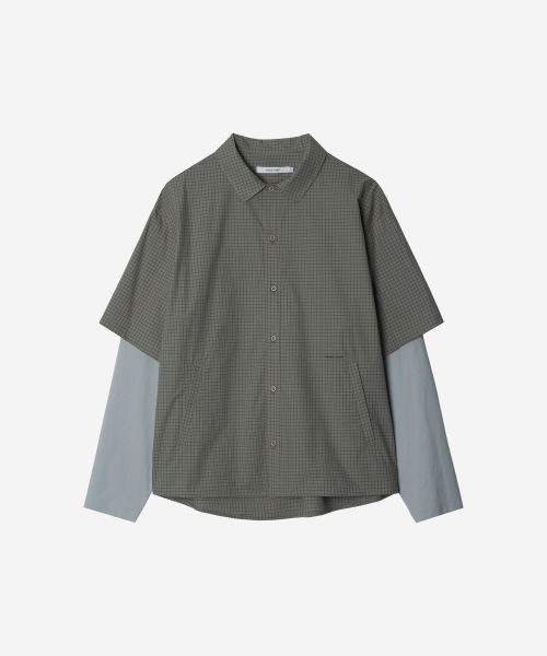 DEV:10 Layered Sleeve Check Shirt_Beige