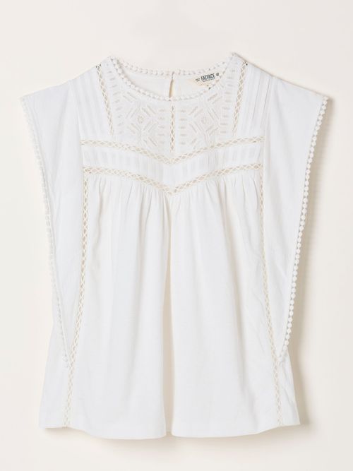 FatFace Lisa White Lace Jersey Tank Top