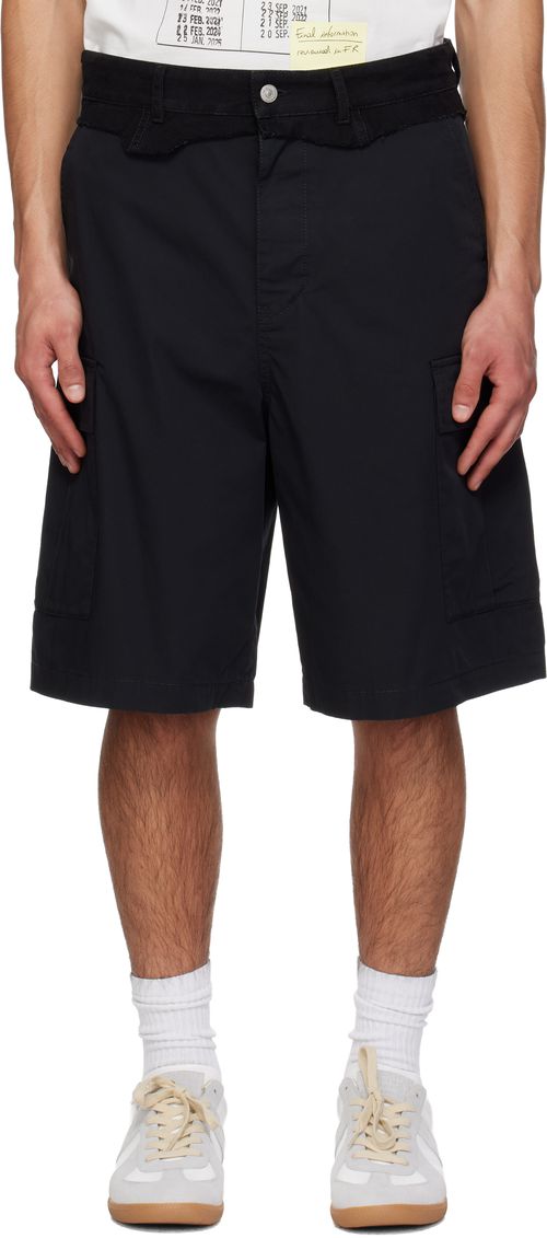 Black Raw Edge Cargo Shorts