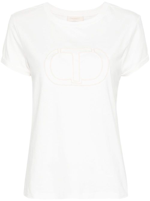 Embroidered-logo cotton T-shirt - White