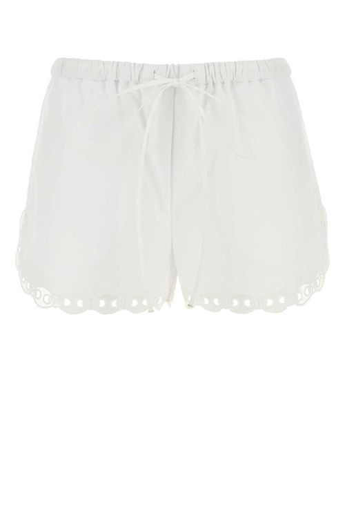 Scalloped Poplin Shorts — White