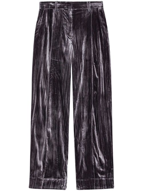 Striped velvet-finish straight-leg trousers - Black
