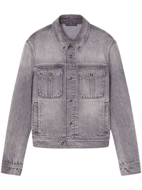 Medusa Head-buttons denim jacket - Grey