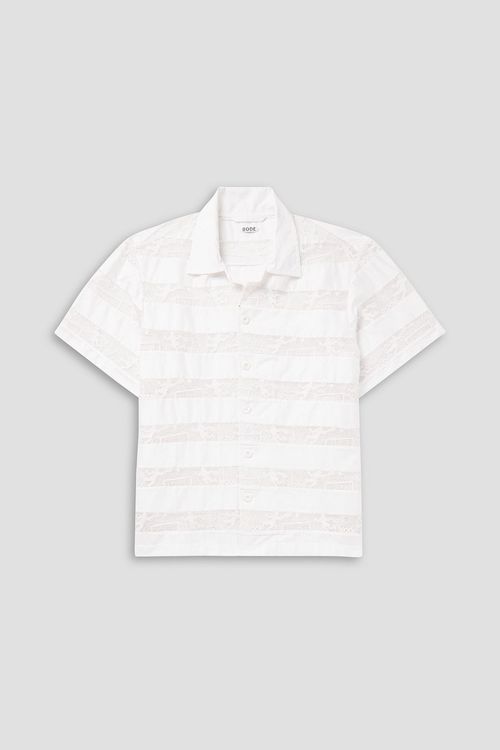 Camp-collar paneled cotton-poplin and lace shirt - White - XL