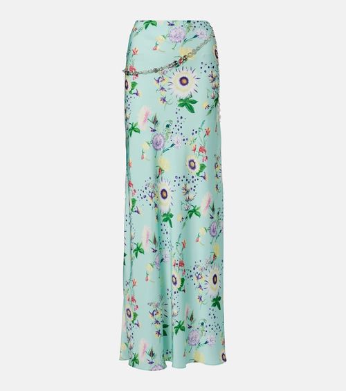 Chain-detail floral satin maxi skirt