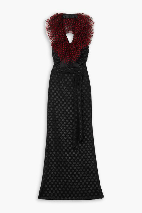 Cutout embellished georgette halterneck maxi dress