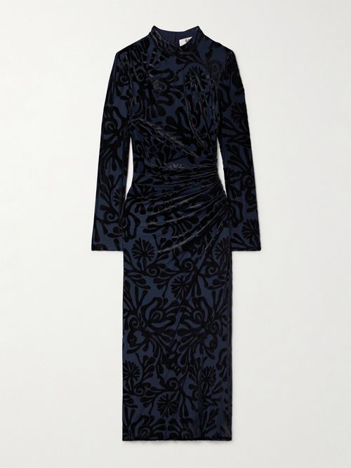 Alia Devoré-velvet Midi Dress - Blue