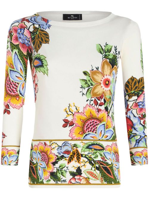 Floral-print silk blend jumper - White