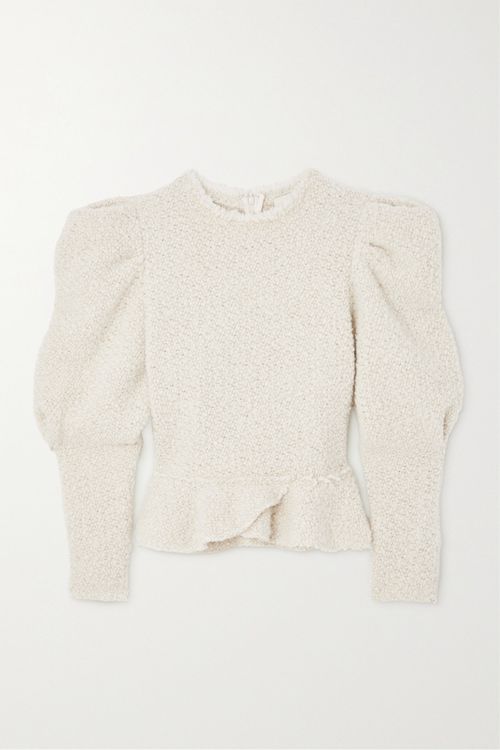 Giamili Bouclé Peplum Top - Ecru