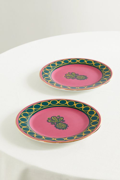 Set Of Two Gold-plated Porcelain Dessert Plates