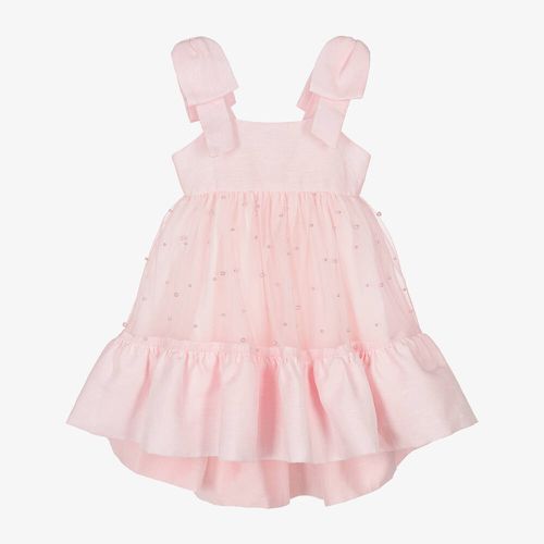 Lapin House Girls Pink Linen & Tulle Pearl Dress