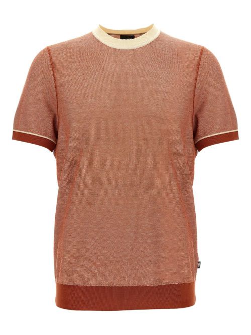 Textured short-sleeve knit top - Orange
