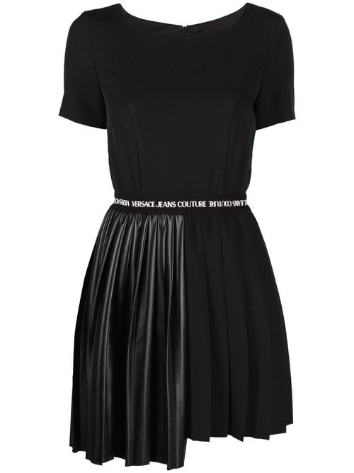 Pleated asymmetric T-shirt dress - Black