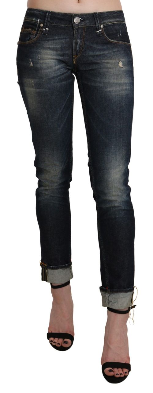 Acht Blue Washed Low Waist Skinny Cropped Denim Women's Pant