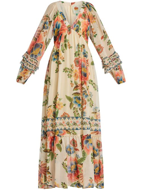 V-neck floral-print maxi dress - Neutrals