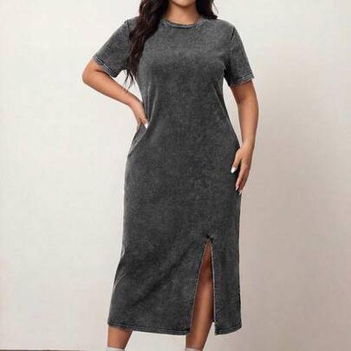 Plus Plus Long Acid-Washed T-Shirt Dress Tee Shirt Dress Long Casual Dress, For Apple And Rounded Body Shape, For Summer