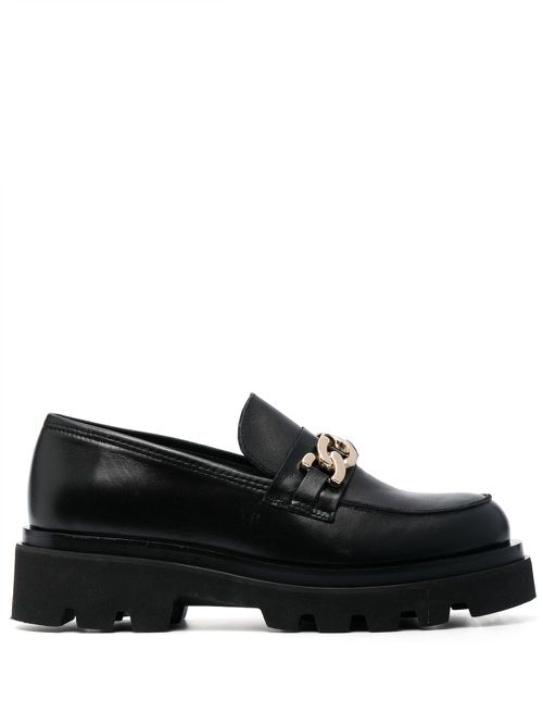 Chain-link leather loafers - Black