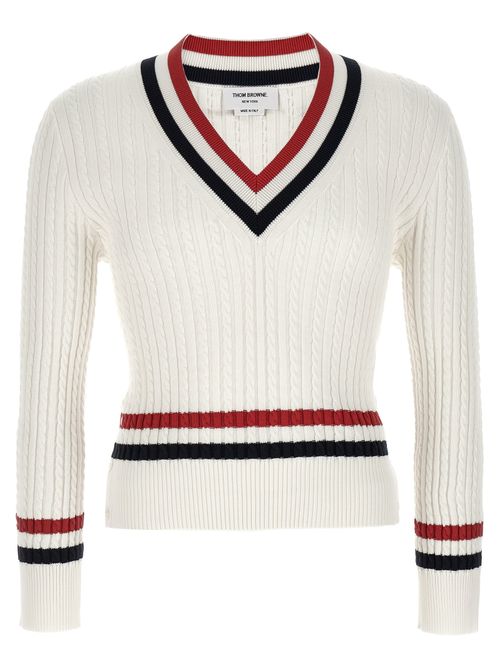 Striped Ribbed Cotton Sweater — White