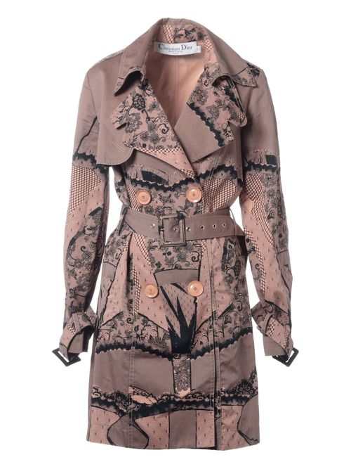 2023 lace-print trench coat - Neutrals
