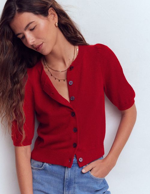 Women's Cropped Cashmere Cardigan in Red | Size XS