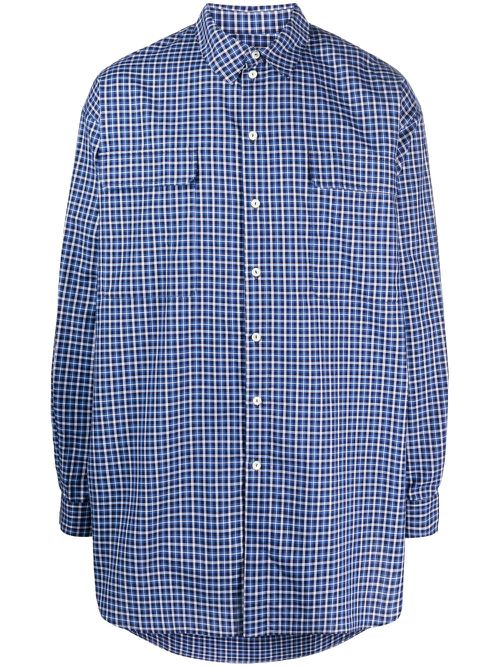 Plaid-pattern oversize shirt - Blue