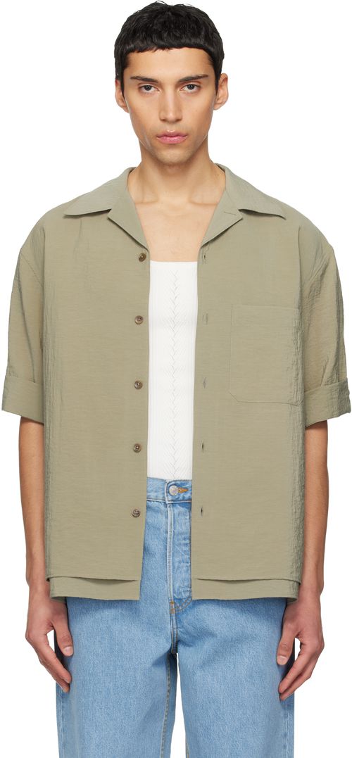 Khaki Double-Layered Open Collar Shirt