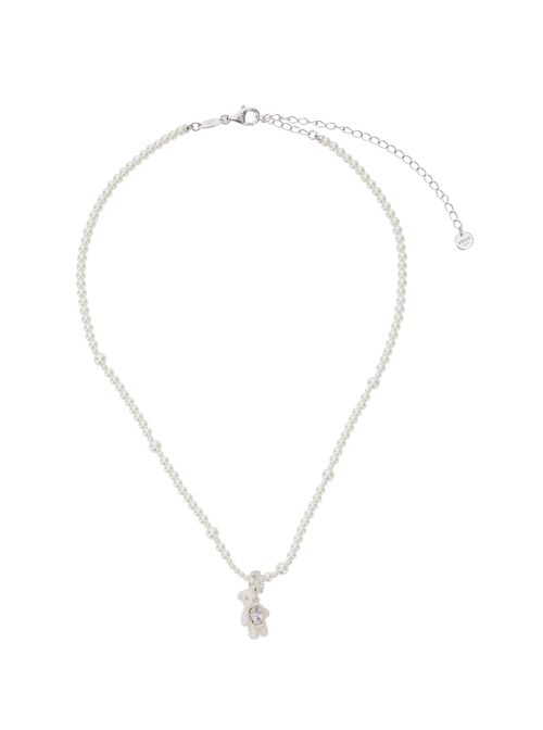 Mini Pearl Bear White Necklace with Peal Design and Pendant in Metal Pearls Woman Necklaces - Women