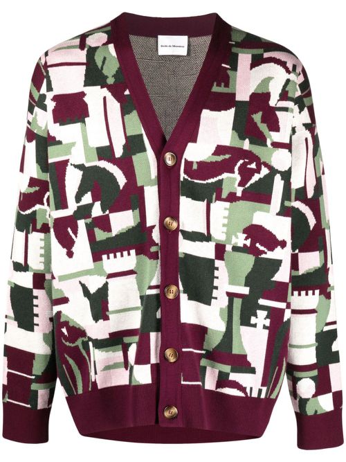 Horse-motif patterned-intarsia cardigan - Pink